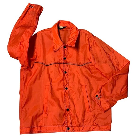 70s 80's Weathercaster Orange Nylon WindBreaker Jacket Large USA Vtg Streetwear - Picture 1 of 10